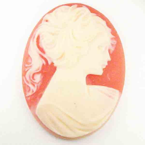 40X30MM Ivory On Coral Plastic Cameo