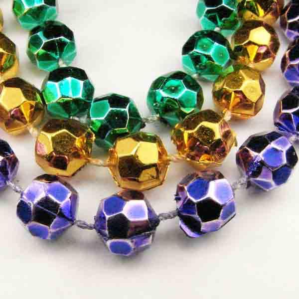 48 Inch Faceted 8MM Mardi Gras Necklace