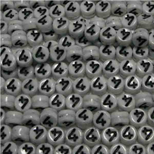 4 White With Black 6x4MM Number Bead