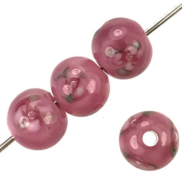 6MM Pink With Pink Floating Rose Handmade Lampwork Ball
