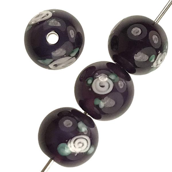 6MM Purple With Pink Floating Rose Handmade Lampwork Ball