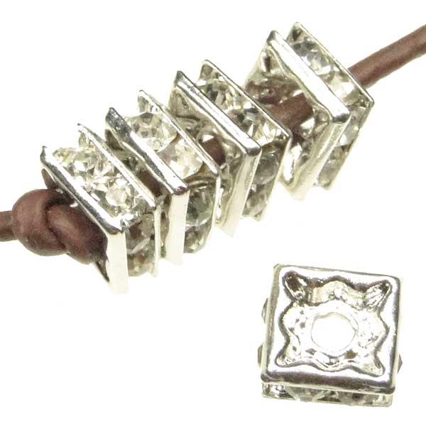6MM Silver With Crystal Rhinestone Squaredelle