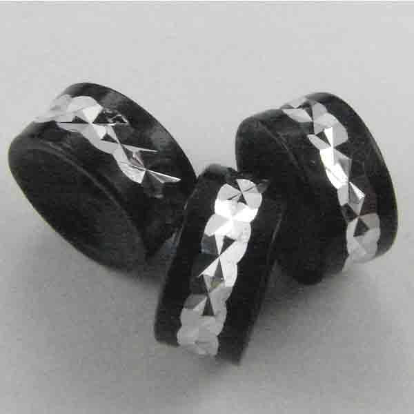 6X4MM Black Rondelle With Silver Diamond Cut Strip