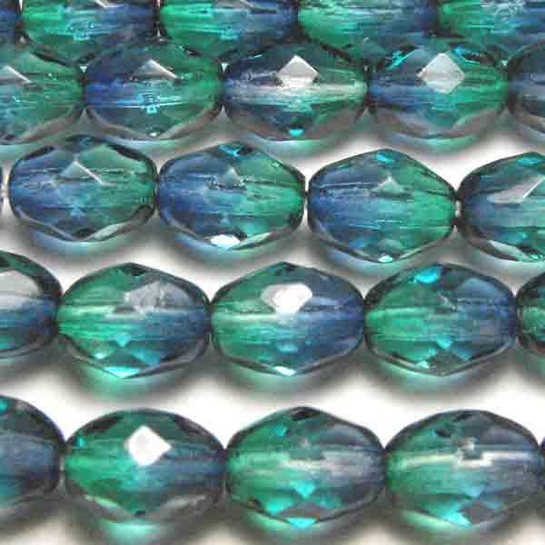 7X5MM Dark Aqua with Emerald Fire Polish Oval