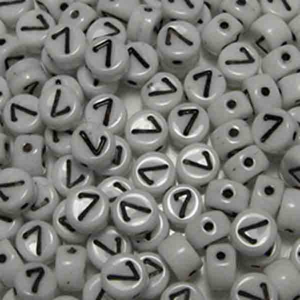 7 White With Black 6x4MM Number Bead