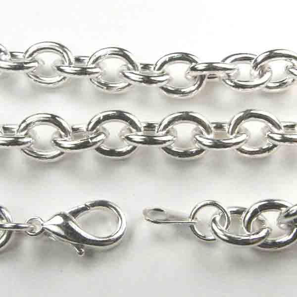 7 inch Silver Plate 9x7MM Oval Cable Chain Charm Bracelet