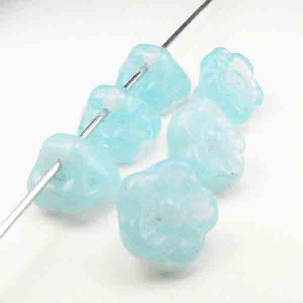 7mm Aqua Opal Glass Flower Button