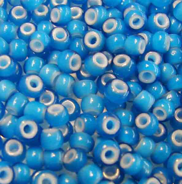 8/0 Aqua White Lined Seed Bead