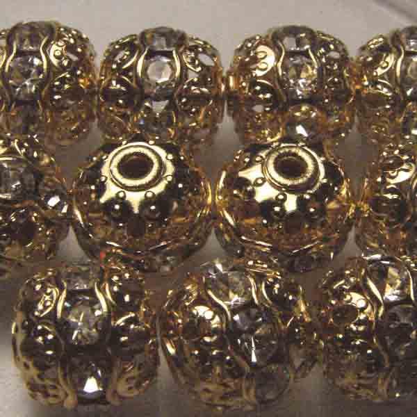 8MM Crystal with Gold Rhinestone Bead