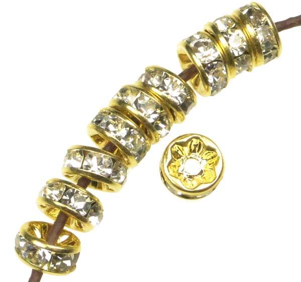 8MM Gold Plate Crystal Rhinestone Rondelle
