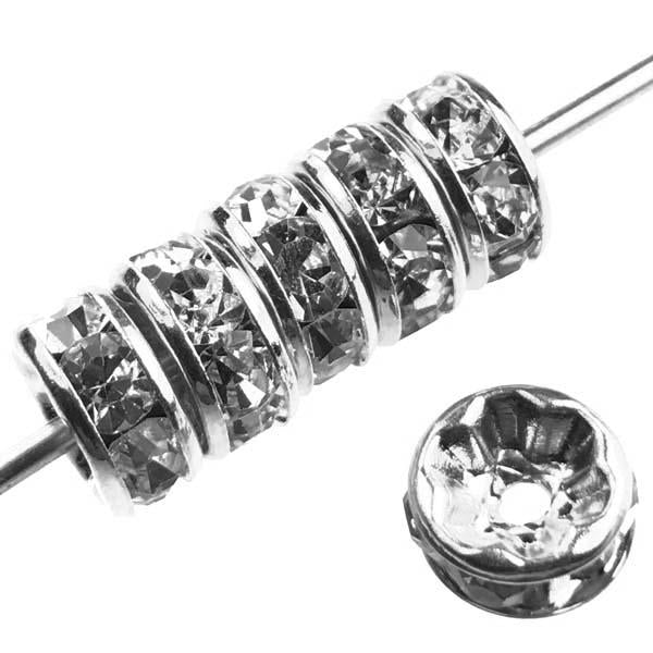 8MM Silver Plate Crystal Rhinestone Rondelle