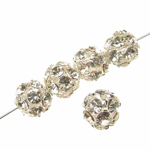 8MM Silver with Crystal Swarovski Rhinestone Bead