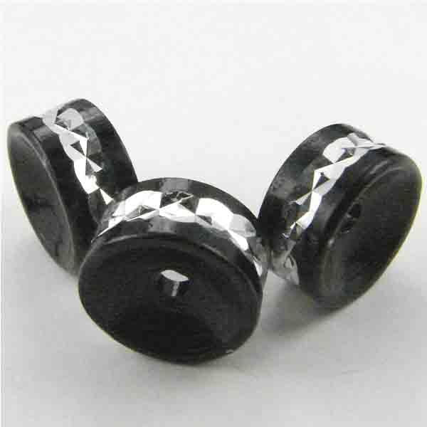 8X5MM Black Rondelle With Silver Diamond Cut Strip