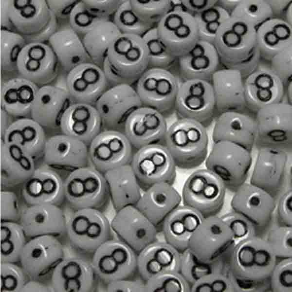 8 White With Black 6x4MM Number Bead