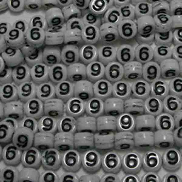 9 White With Black 6x4MM Number Bead