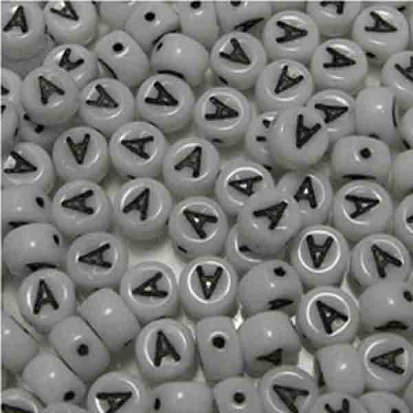 A White With Black 6x4MM Letter Alphabet Bead
