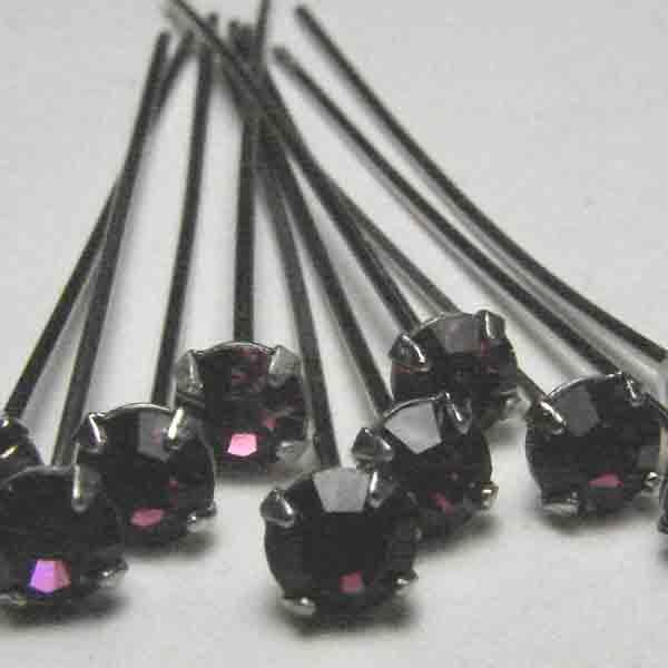 Amethyst Rhinestone Silver Plate Headpin