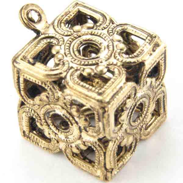 Antique Brass 12MM Filigree Cube