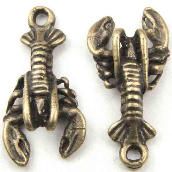 Antique Brass 20x11MM 3-D Lobster