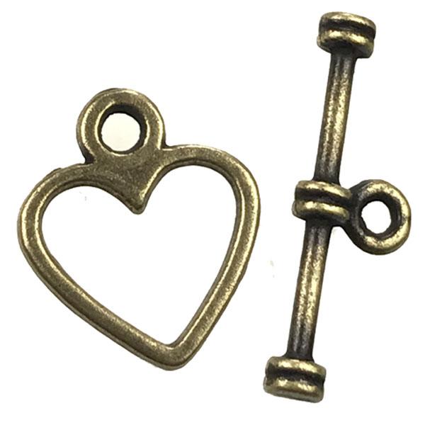 Antique Brass Plate 14x12MM Heart Toggle