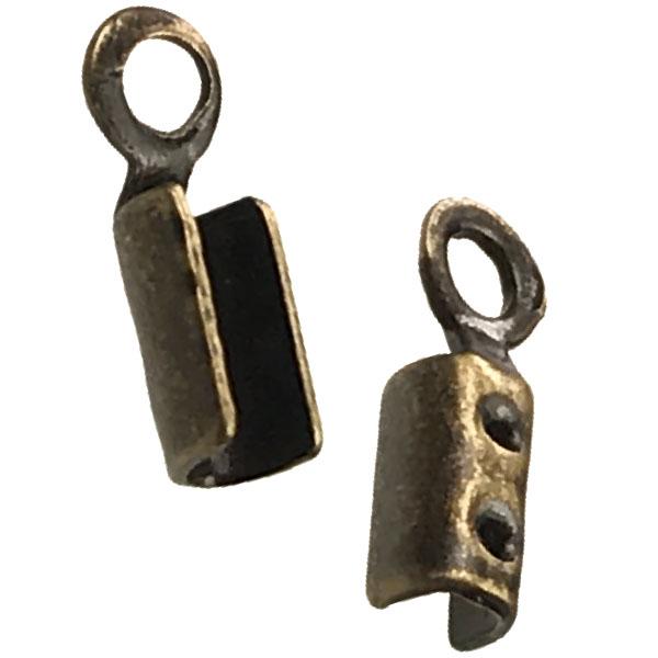 Antique Brass Plate 1MM Fold Over Cord Crimp End Connector