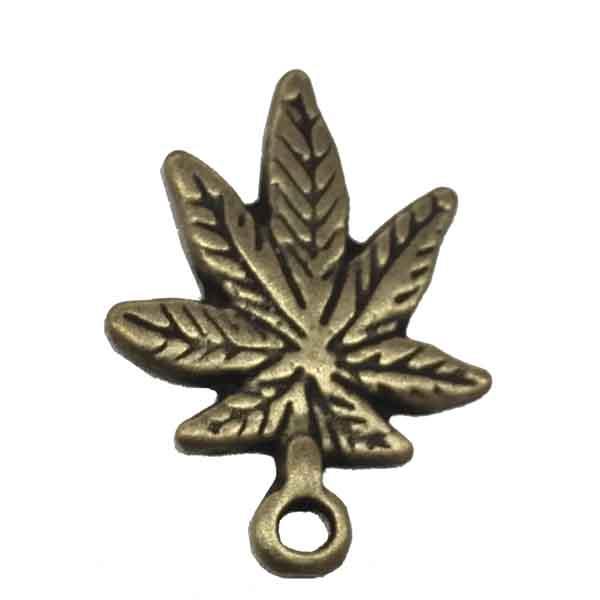 Antique Brass Plate 20x15MM Cannabis Marijuana Plant Leaf