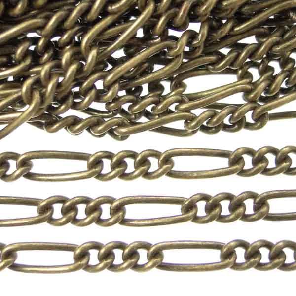Antique Brass Plate 2.5MM Wide Figaro Chain Soldered