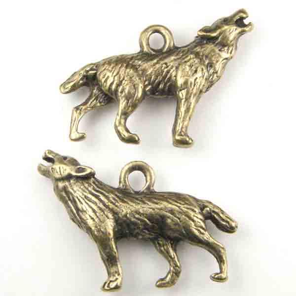 Antique Brass Plate 27x18MM Howling Wolf Charm
