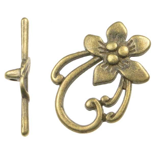 Antique Brass Plate 28x20MM Flower Toggle