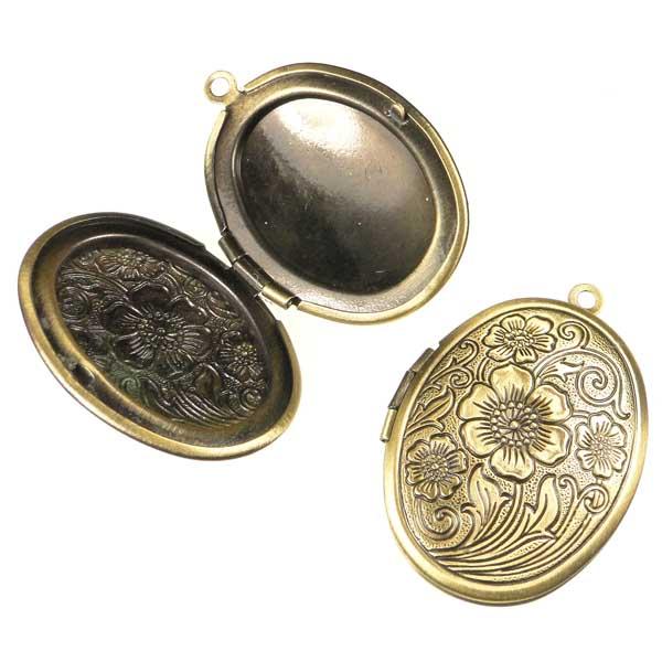 Antique Brass Plate 30x22MM Floral Locket