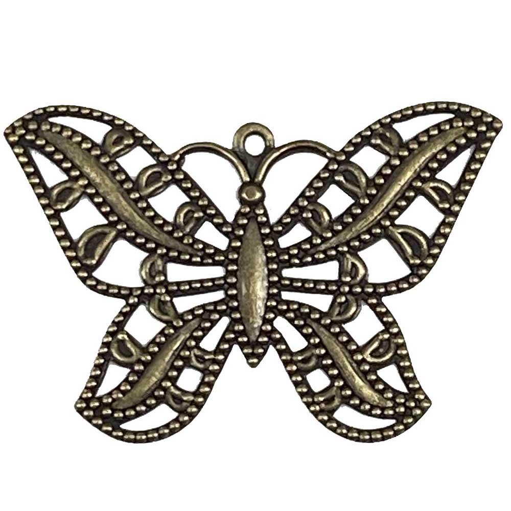 Antique Brass Plate 32x22MM Filigree Butterfly