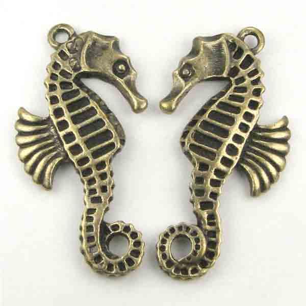Antique Brass Plate 35x19MM Cast Seahorse