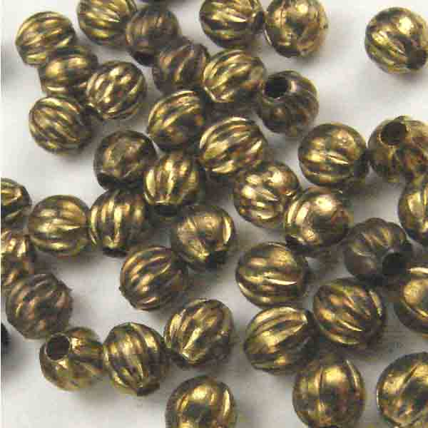 Antique Brass Plate 3MM Corrugated (Melon) Bead