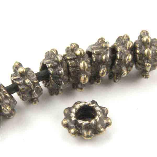 Antique Brass Plate 3x6MM Large Hole Beaded Daisy Rondelle