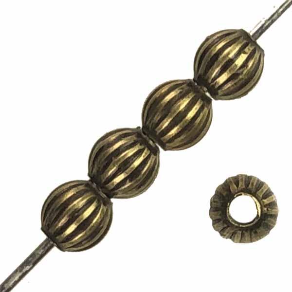Antique Brass Plate 4MM Corrugated (Melon) Ball Bead