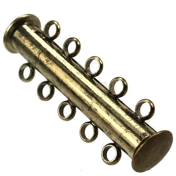 Antique Brass Plate 5 Strand 29x10MM Magnetic Tube Slide Clasp