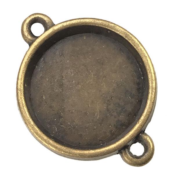 Antique Brass Plate Bezel Setting With 2 Connector Loops For 15MM Cabochon
