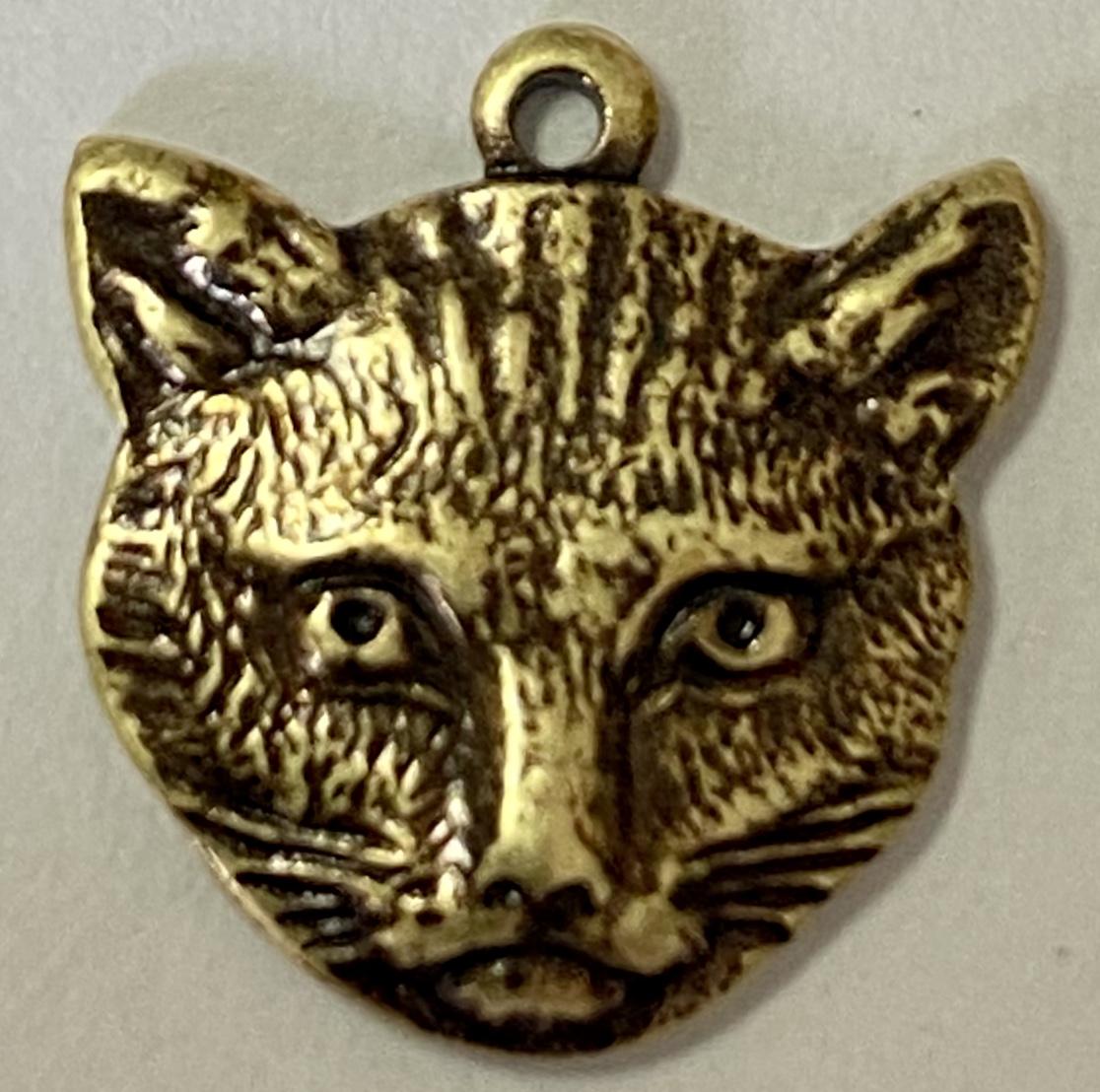 Antique Brass Plate Cat Face 14X13MM Diestruck