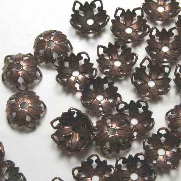 Antique Copper Plate 10MM Open Floral Filigree Bead Cap