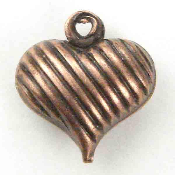 Antique Copper Plate 10MM Ribbed Hollow Heart