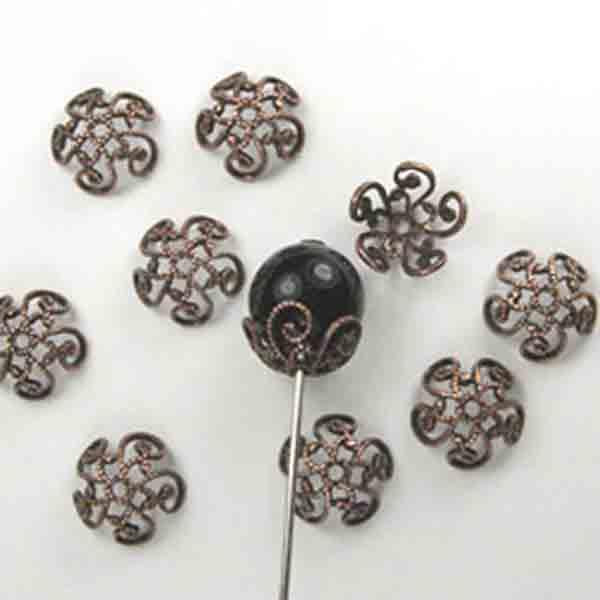 Antique Copper Plate 10MM Textured Filigree Bead Cap