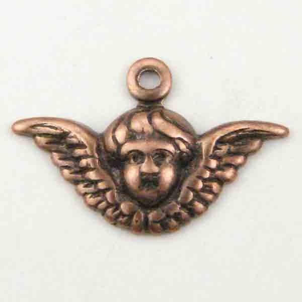 Antique Copper Plate 10x15MM Cherub Face With Wings