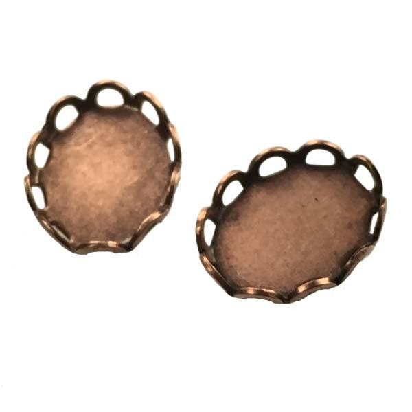 Antique Copper Plate 10x8MM Lace Edge Cabochon Setting Bezel