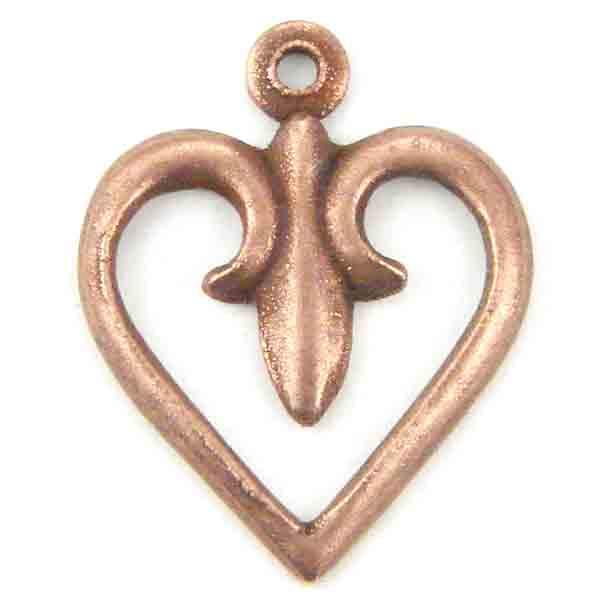 Antique Copper Plate 11MM Heart With Fleur De Lis