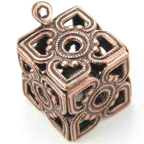 Antique Copper Plate 12MM Filigree Cube