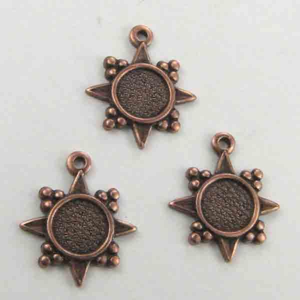 Antique Copper Plate 12MM Star Pendant With 6MM Setting