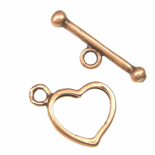Antique Copper Plate 14x12MM Heart Toggle