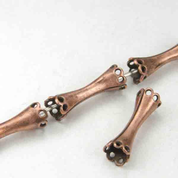 Antique Copper Plate 14x5MM Tube With Flared Lacy Ends
