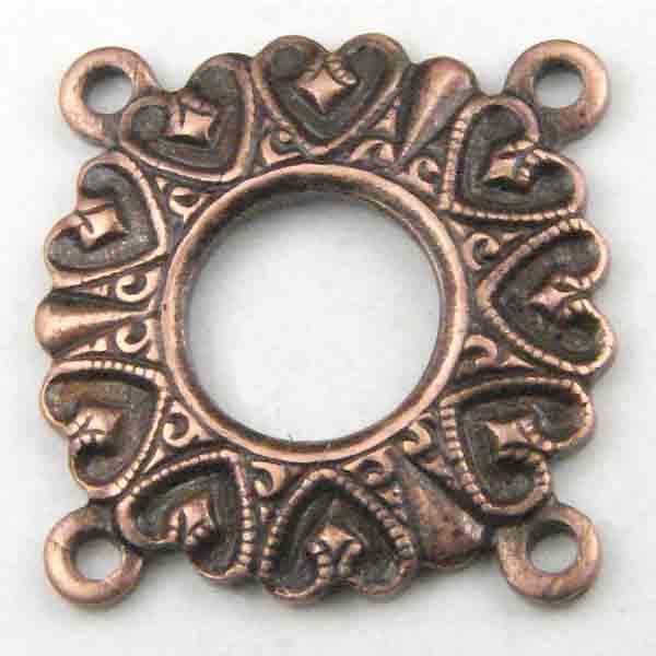 Antique Copper Plate 15MM 4 Loop Heart Pattern Connector