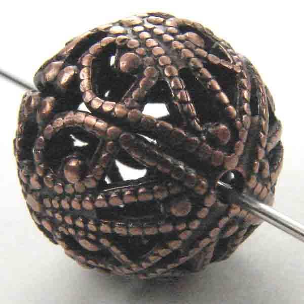 Antique Copper Plate 15MM Filigree Textured Bead